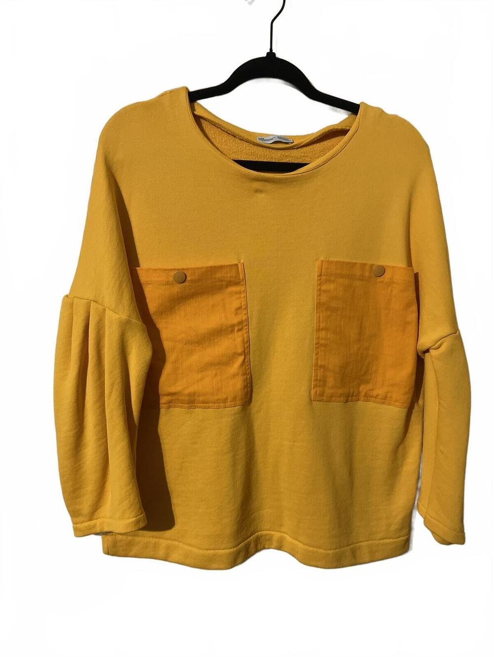 Zara Yellow Long Sleeve Sweatshirt Front Pockets M
